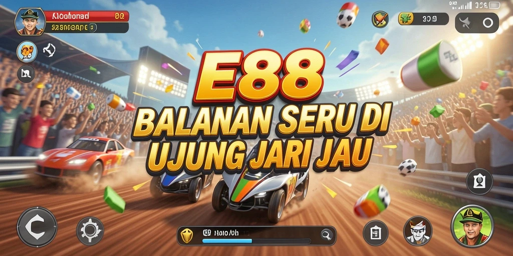 Tangkapan layar gameplay seru dari E88 dengan mobil balap di trek.