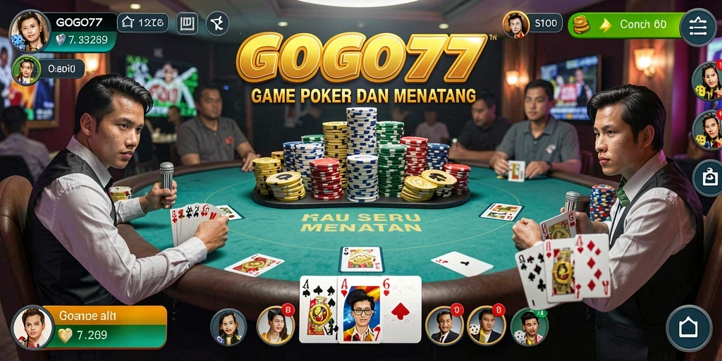 Screenshot gameplay GOGO77 menampilkan suasana permainan Poker yang seru.