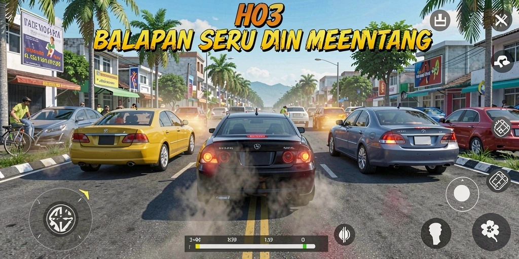 Gameplay balap seru di HO3 dengan mobil dan trek yang menarik.