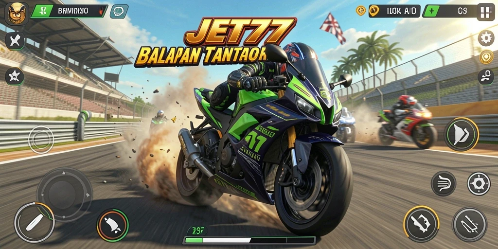 Tampilan gameplay balapan motor yang menarik di JET77.