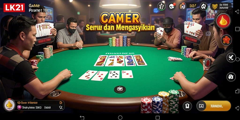 Tampilan utama gameplay LK21 dengan suasana poker yang menegangkan.
