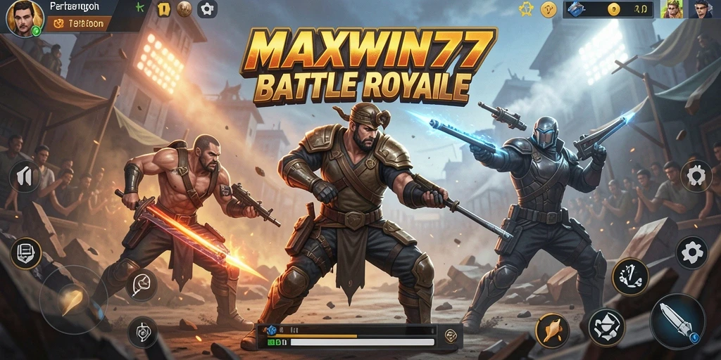 Tampilan menarik dari gameplay seru di MAXWIN77 Battle Royale.