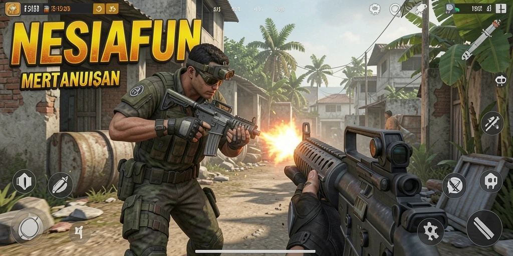 Tampilan gameplay menegangkan dalam pertarungan FPS.