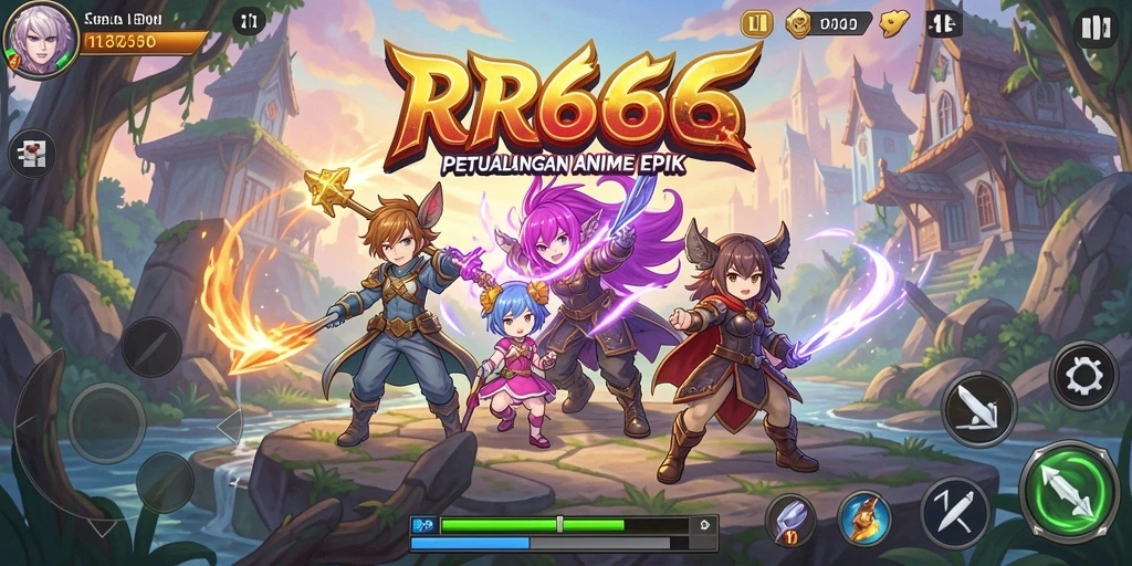Tampilan gameplay seru dari RR666 dengan aksi penuh warna dan karakter Anime.