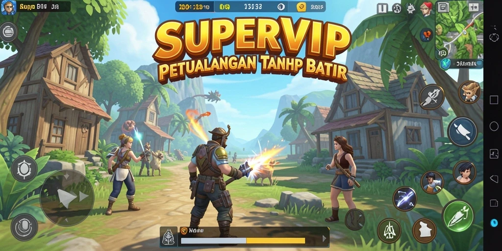 Tangkapan layar gameplay SUPERVIP yang menunjukkan dunia terbuka yang luas.